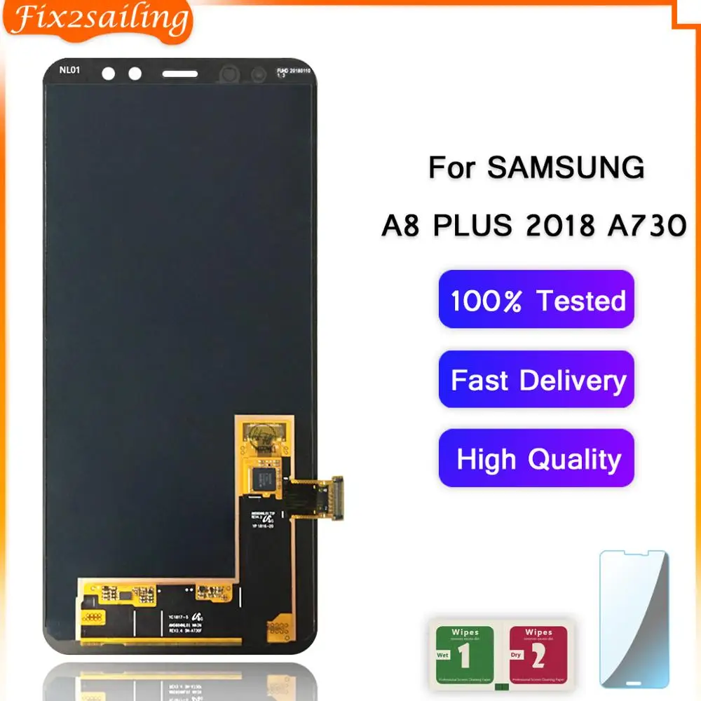 Протестированный рабочий AMOLED ЖК-дисплей для samsung A8 Plus сенсорный экран в сборе для samsung Galaxy A8 Plus A730 A730F