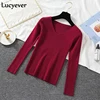 Lucyever-suéter de tejido elástico para Mujer, Jersey de manga larga con cuello en V, ropa básica de otoño, Top de punto ► Foto 3/6