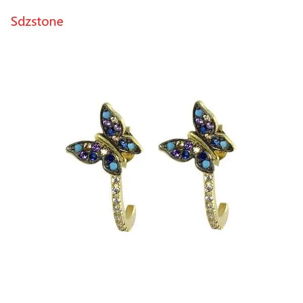 

Butterfly Gold Color Studs Earrings Colorful Rhinestone Ear Women Fashion Ear Jewelry Gift For Women Birthday Party Gifts