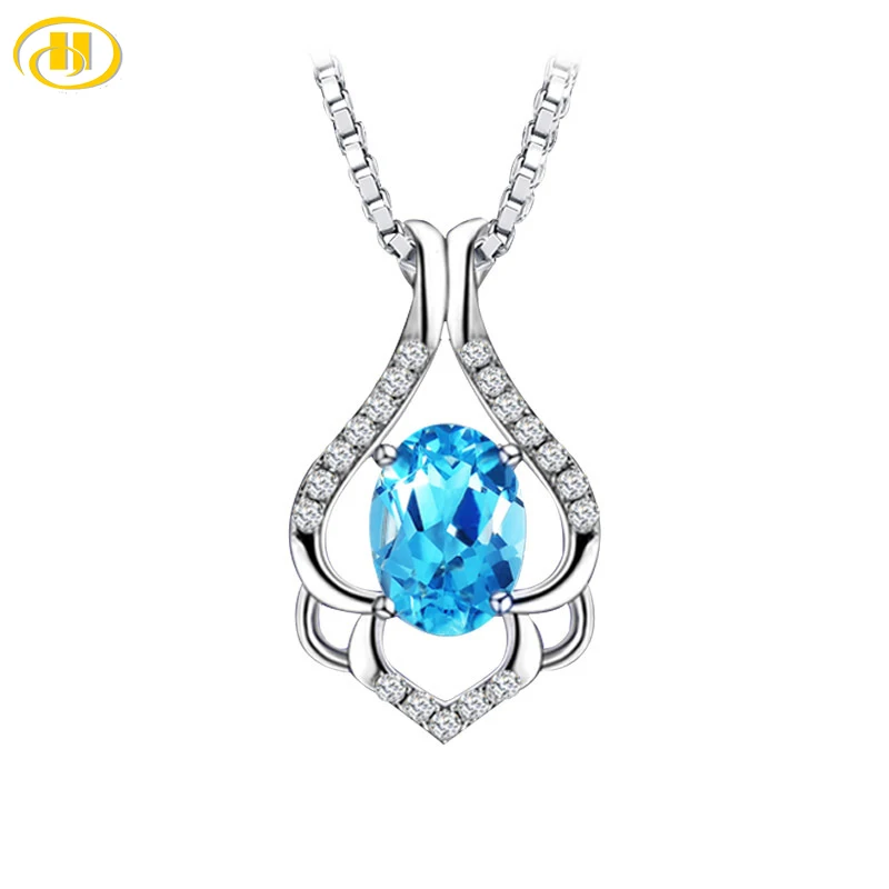 

Hutang 925 Sterling silver Jewelry Water Drop Pendant Blue Stone CZ Engagement Wedding Necklace for Party Accessories