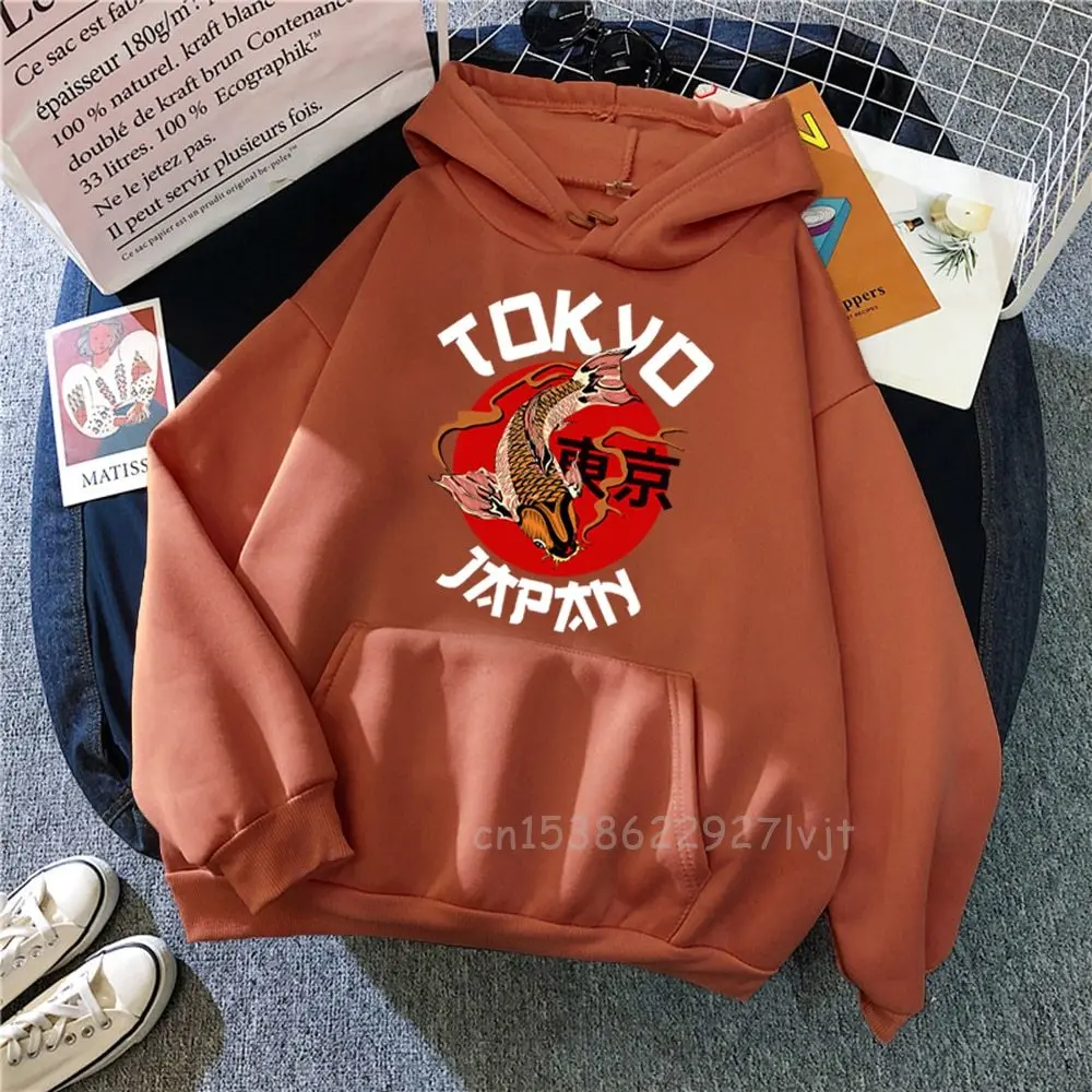 

Hoody Japanese Tokyo Koi Print Pullover Oversize Aesthetic Women Men Hooded Sweatshirt Street Fashion Man Hoodies