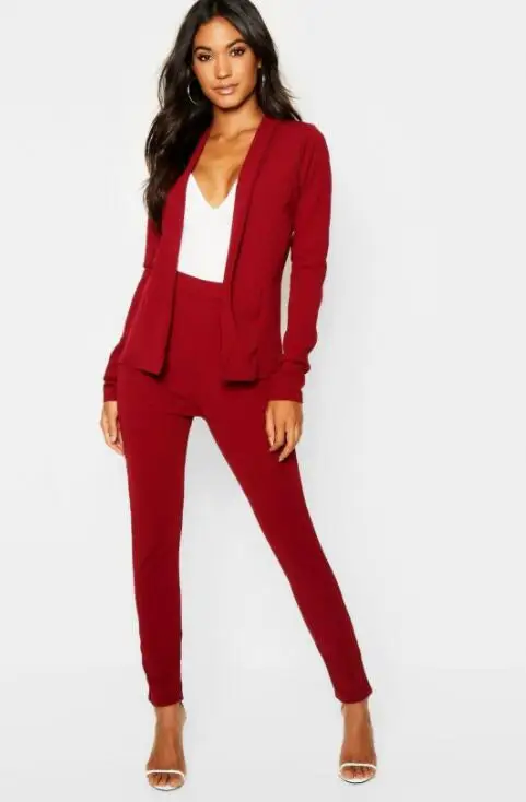 Tesco Slim Fit Women Suits Set With Shawl Lapel ( Jacket+Pants) Long Sleeve Suit Women Jacket Suits Female Ladies Customize Made