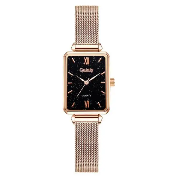 Ladies Quartz Watch 2021 Simple Fashion Luxury Rose Gold Stainless Steel Mesh Band Bracelet Set Qt83 1pc Mesh Watch