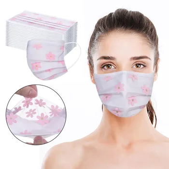 

5/10/20/30/40/50 PC Face Masks Adult Net Yarn Flowers Four-Layer Disposable Protective Printing Mask Face sheild Mascarilla