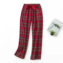 cotton women's sleep bottoms full length with cute plaids natural color autumn winter top quality for women