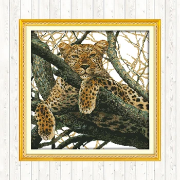 

The Cheetah Patterns Cross Stitch Kits 11CT Printed Fabric 14CT Counted Canvas DIY Chinese Cross-stitch Embroidery Thread Sets