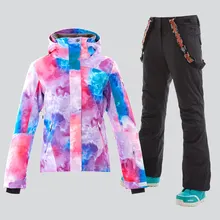 GSOU Снежный женский лыжный костюм сноуборд куртка брюки зимняя одежда брюки водонепроницаемая ветрозащитная уличная спортивная одежда лыжный костюм комплект