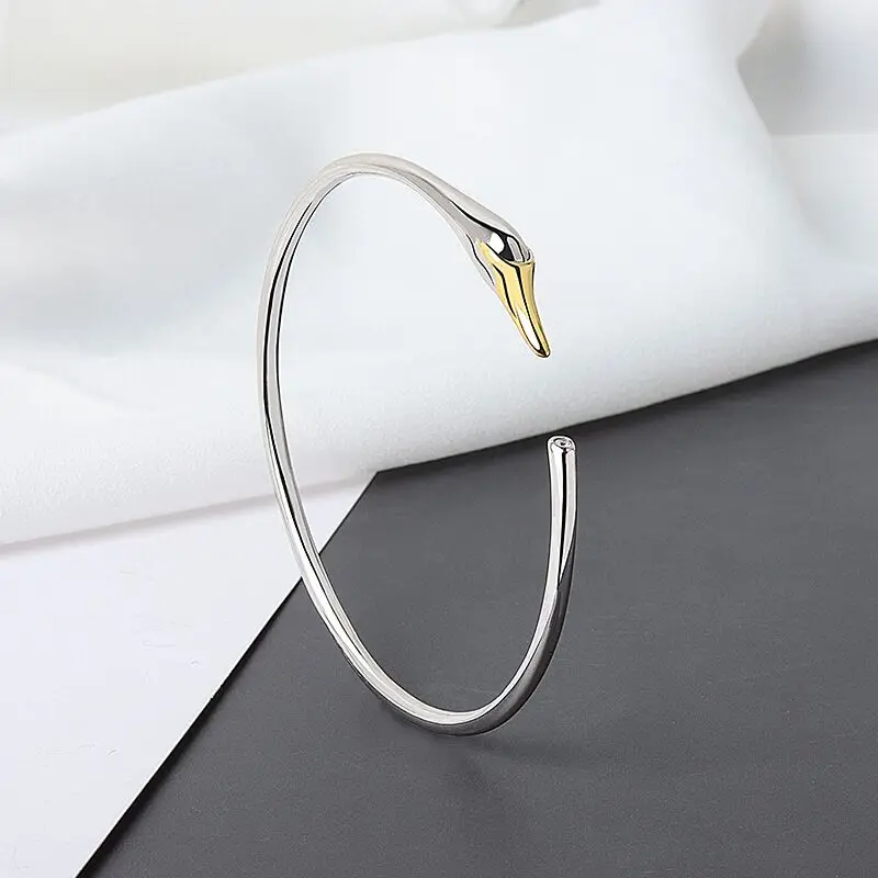 Buyee 925 Sterling Silver Women Sweet Bangle Light Golden Swan Elegante Open Bangle Circle Per Le Donne Girl Fashion Jewelry Bangle