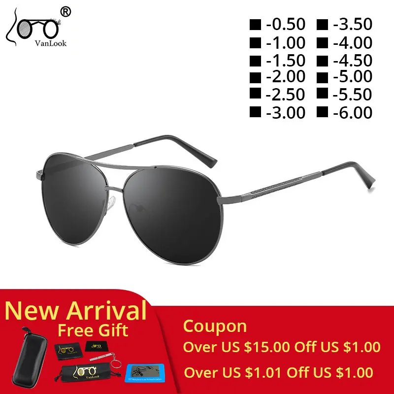 Myopia Sunglasses Diopter Polarized Driving Mens Women Oval Sun Glasses Fashion Pilot -0.50-6.00