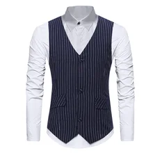 Lucesam – gilet de smoking à rayures pour homme, col en V, simple boutonnage, décontracté, Business 