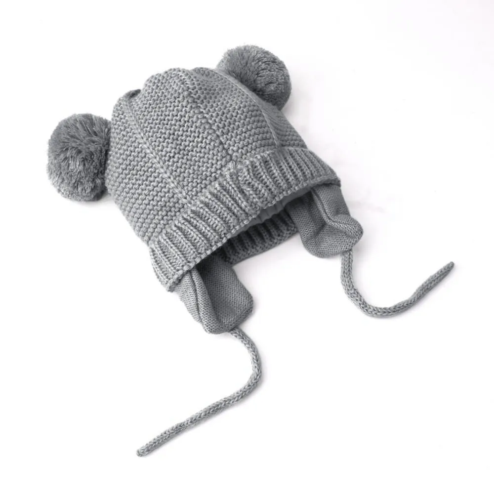 Детские брендовые шапки и шапки для зимы, теплая вязаная шапка для мальчиков и девочек, шапка с помпонами для младенцев, одноцветная вязаная шапка с помпонами,#1122