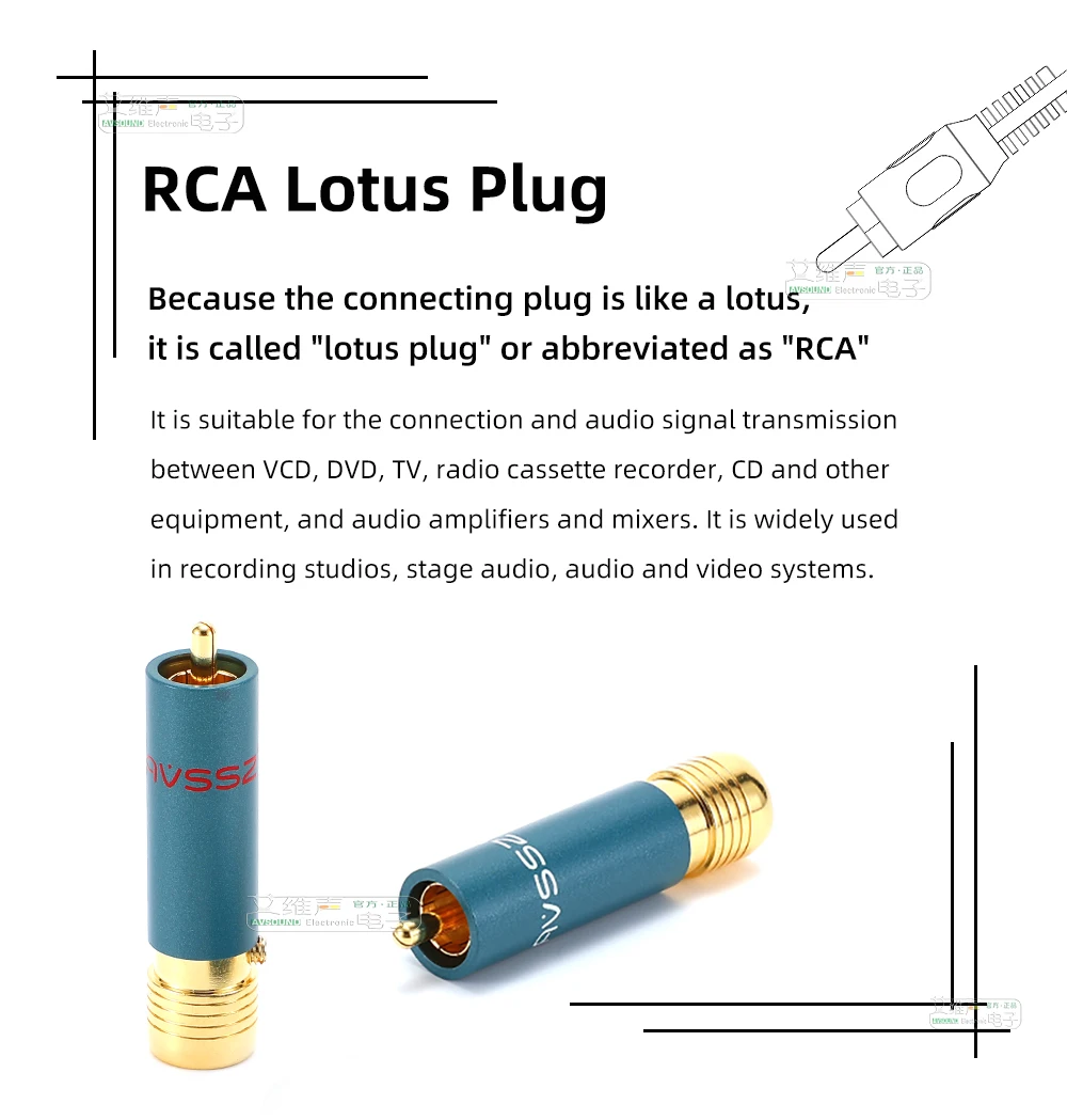 Hifi RCA-Stecker 24K Echtvergoldet Selbstverriegelnd Lötfrei für HIFI Audio Video – Detail 1