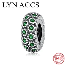 925 пробы серебряный элегантный цветок зеленый CZ пробки Бусины Подходят Pandora Шарм серебро 925 Изготовление ювелирных изделий