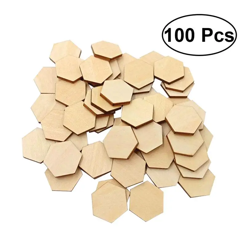 100PC 20MM Бук деревянный шестигранный орнамент из кусочков деревянные формы украшения, Декор DIY ремесленные украшения для свадьбы Рождество - Цвет: 100PC 20MM