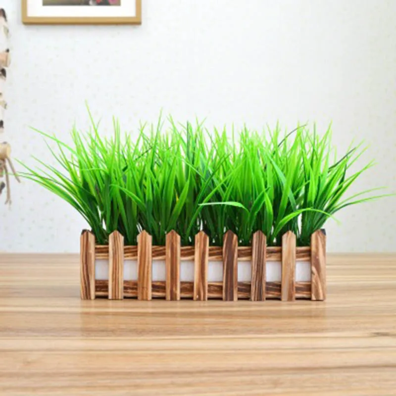 Новые поддельные растения горшок декорация искусственная трава белый деревянный забор Горшечное украшение - Цвет: 30cm