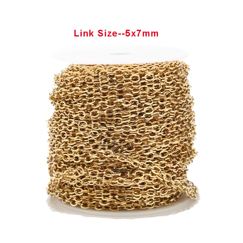 

1M/2M/5M/10M Stainless Steel Gold Link Chain Necklace Bulk Cable 5*7mm Width Chain for Jewelry Making Findings DIY Supplies