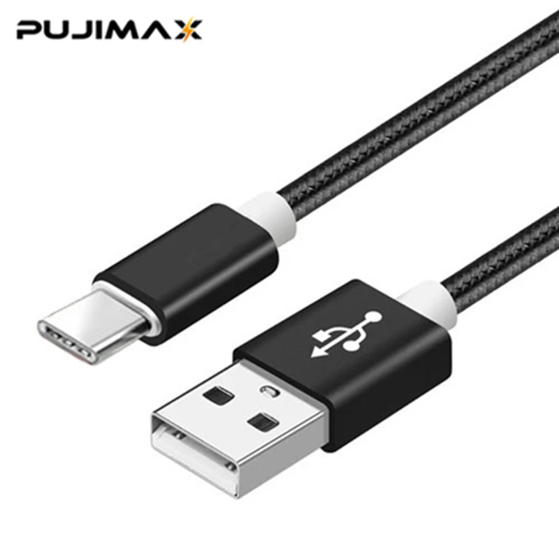 PUJIMAX USB кабель с нейлоновой оплеткой Usb Тип Кабеля C кабель для быстрой зарядки для samsung Galaxy USB кабель для Macbook Xiaomi mi 8 A1 зарядный шнур - Цвет: black