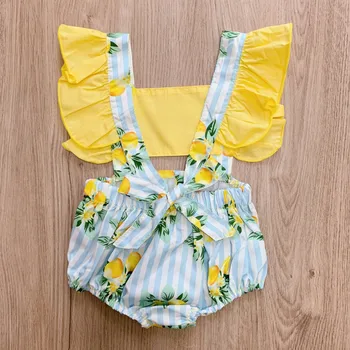 

Summer Baby Girls Romper Lemon Stripe Print Baby Girl Clothes 0-24 Months Sleeveless Baby Girl Sunsuit Roupa Infantil Menina