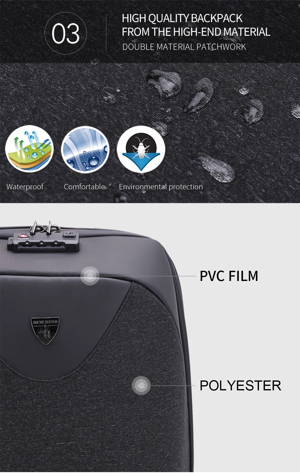 Arctic Hunter новая Противоугонная мужская сумка для ноутбука, школьный рюкзак с паролем, водонепроницаемые повседневные мужские рюкзаки для деловых поездок