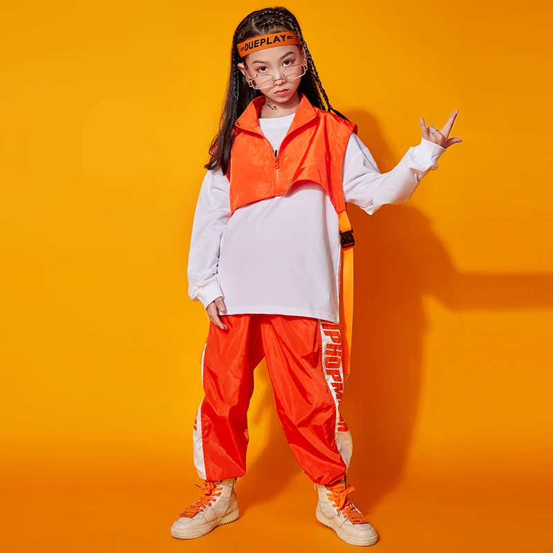 

Children Performance Hip Hop Clothing Sweatshirt Tops Sleeveless Jacket Vest Pants for Boys Girls Jazz Dance Costume Clothes