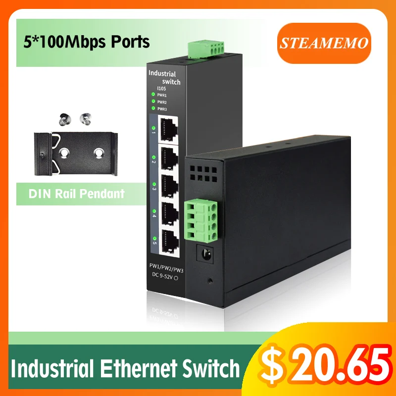 STEAMEMO Industrial Ethernet Switch With 5 Network 10/100mbps Port Base-T DIN IP40 Industrial Network Switch 1