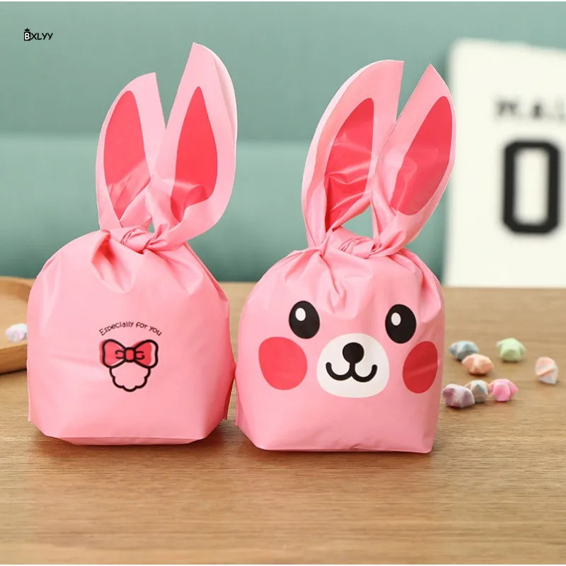 10 шт милый розовый кролик уши упаковка сумка мультфильм для еды сладостей пакет