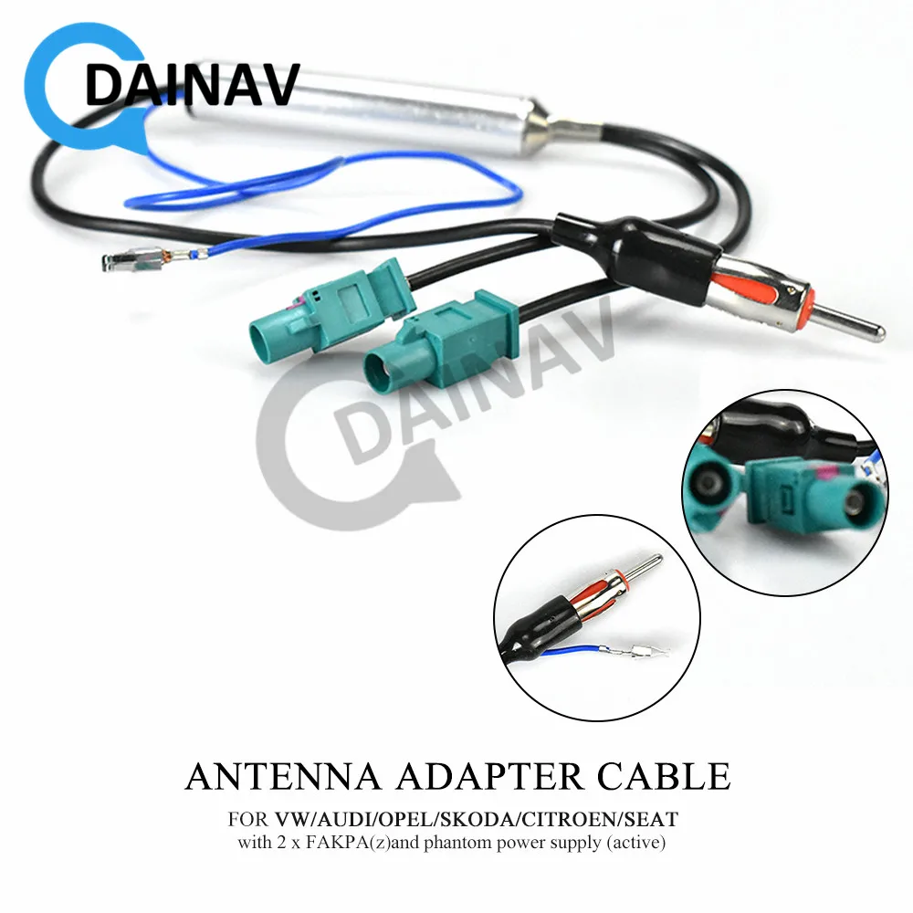 

13-009 ANTENNA ADAPTER CABLE FOR VW/AUDI/OPEL/SKODA/CITROEN/SEAT with 2 x FAKPA(z)and phantom power supply (active)