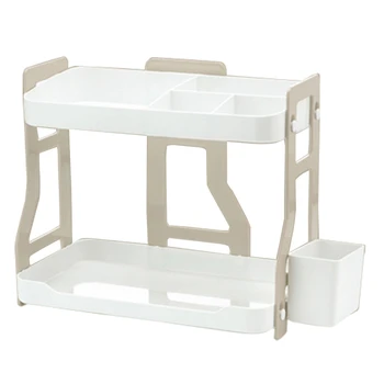 

Household Double-Layer Combination Rack Kitchen Bathroom Storage Shelf Plastic Rack Desktop Cosmetics Organizer