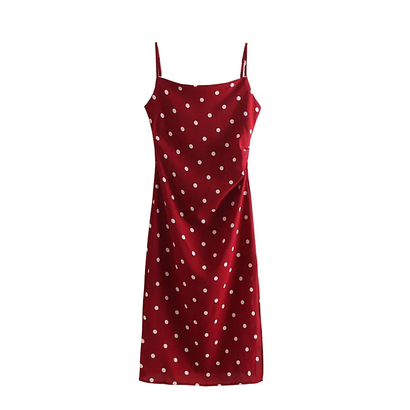 

2019 Western Style Spring And Summer WOMEN'S Dress New Style Pleated Polka Dot Strapped Dress