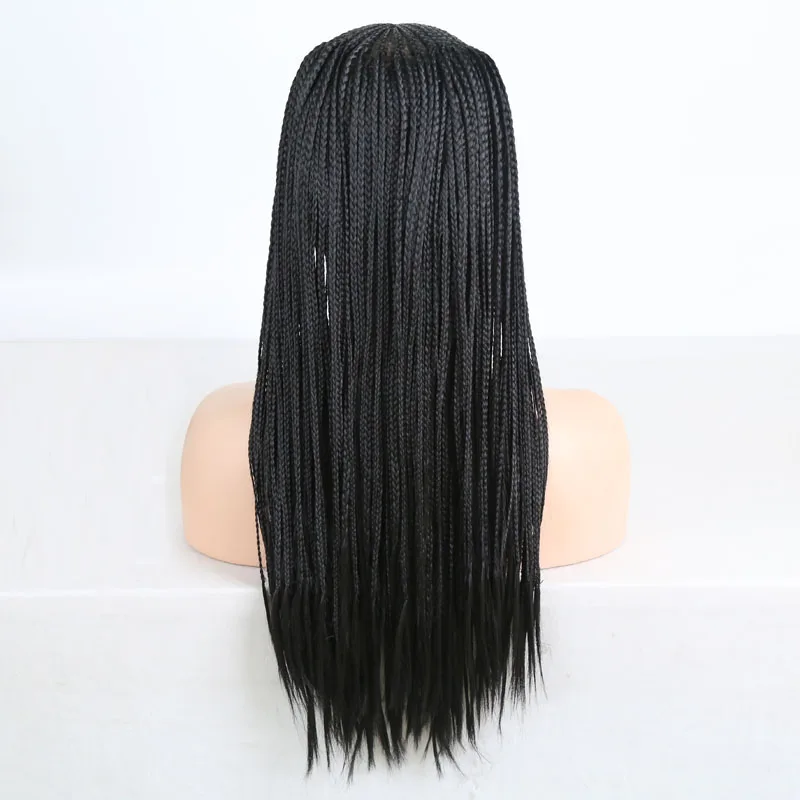 RONGDUOYI 13x6 Middle Part Braided Synthetic Lace Front Wigs for Women Black Heat Resistant Fiber Hair Braids Wig with Baby Hair