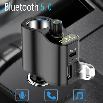 

2020 Car Fm transmitter Bluetooth 5.0 Car Mp3 Player modulator Adapter Battery Voltage hands-free TYPE-C Dual USB Smart Charger