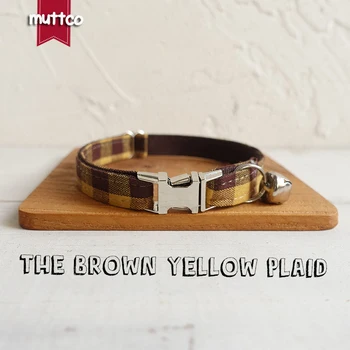 

MUTTCO Retailing self-design cat collar THE BROWN YELLOW PLAID double cloth handmade basic collar 2 sizes UCC067