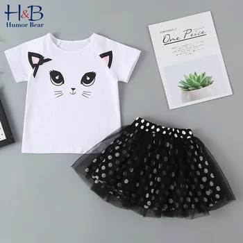 

Humor Bear Summer Girls Kids Children'S Clothing 2020 Summer New Cute Style Suit Girl Cat Shirt+Pettiskirt 2Pcs Clothes Sets