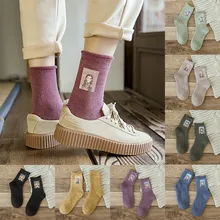 Модные зимние женские хлопковые носки 1 пара свернутых теплых носков женские носки с мультяшным принтом хлопковые носки W1210