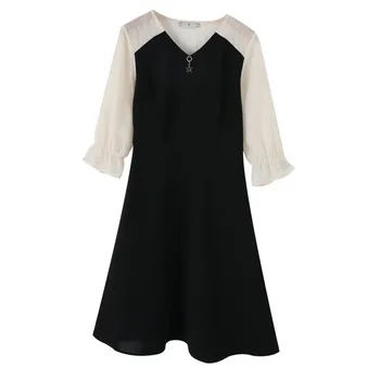 

EC.MS Women's Dress Gift White Half Sleeves Plus Size Black Chiffon midi Dress