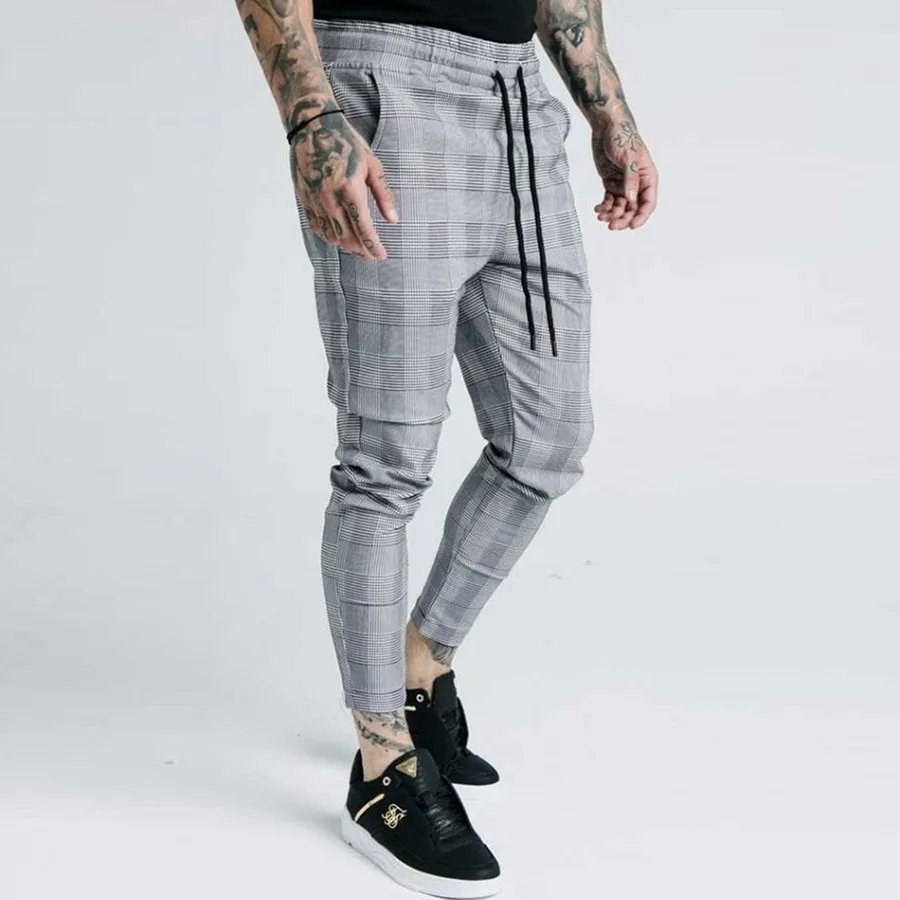 Mens Joggers Casual Skinny Plaid Pants Men Autumn Sweatpants Bottom Trousers Streetwear Brand Clothing Track Jogger Joggers Men