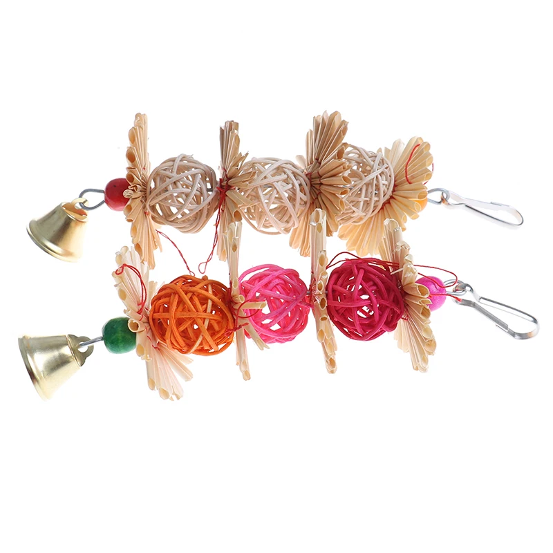 Colorful Parrot Chew Strands Bite Teeth Griiding Ball Bell Attractive Bird Parakeet Bite Molar Rattan Ball Toys
