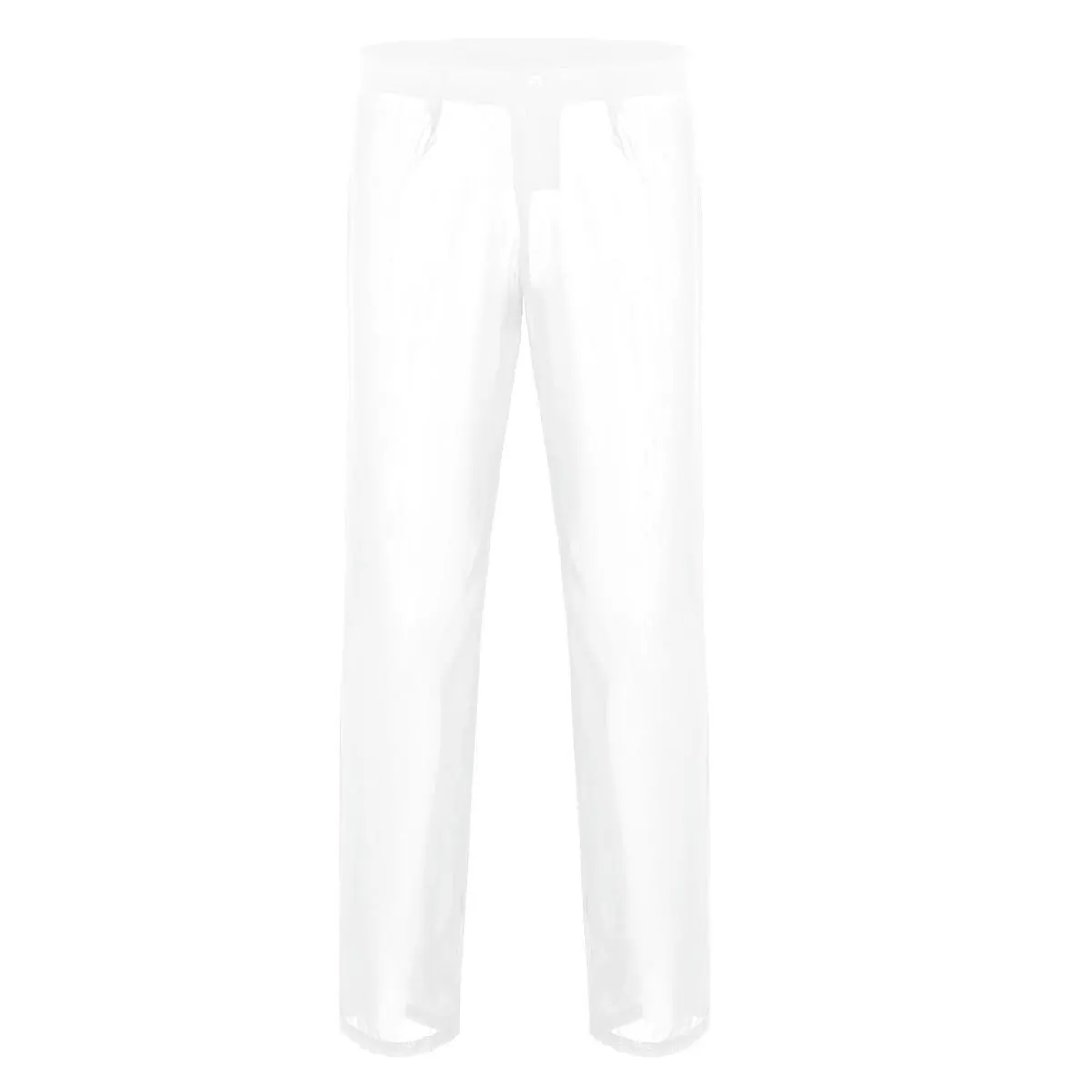 Мужские брюки средней посадки, прозрачные шифоновые экзотические брюки, Клубная одежда, легкие повседневные свободные прямые брюки, длинные пляжные штаны - Цвет: White
