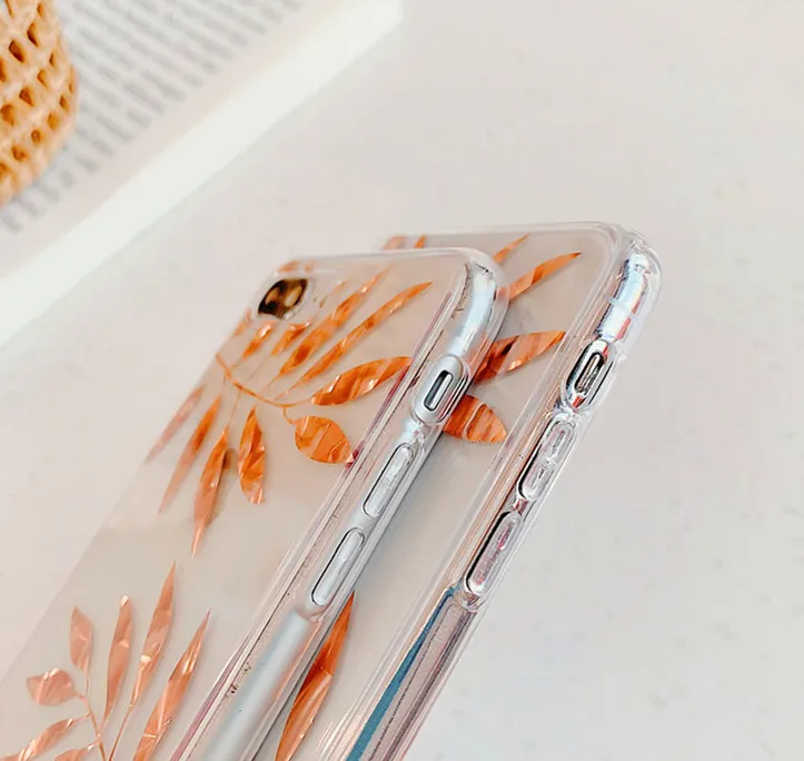 Модный чехол с позолоченными листьями для телефона Iphone X Xs Xsmax Xr блестящий