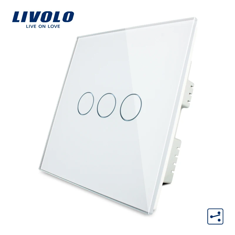 

Livolo Wall Switch, Crystal Glass Panel, AC 220-250V VL-C303S-White/Black/Gold,3 Gangs 2Way, Home Touch Screen Light UK Switch