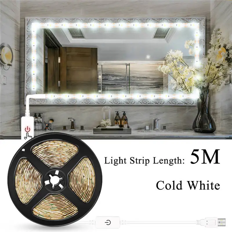 

5M tocador espejos Light Strip Led Makeup Mirror Lamp USB Dimmable Vanity Dressing Table Lights White Warm White Mirror Lighting