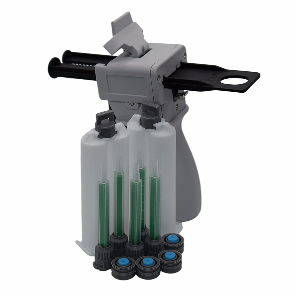 

Caulking Gun 50ml Glue Adhensive Dispenser 1:2 AB Glue Gun with 5pc 1:1 Mixing Nozzle 2pcs 50ml 1:1 Empty Dual-Barrel Cartridge