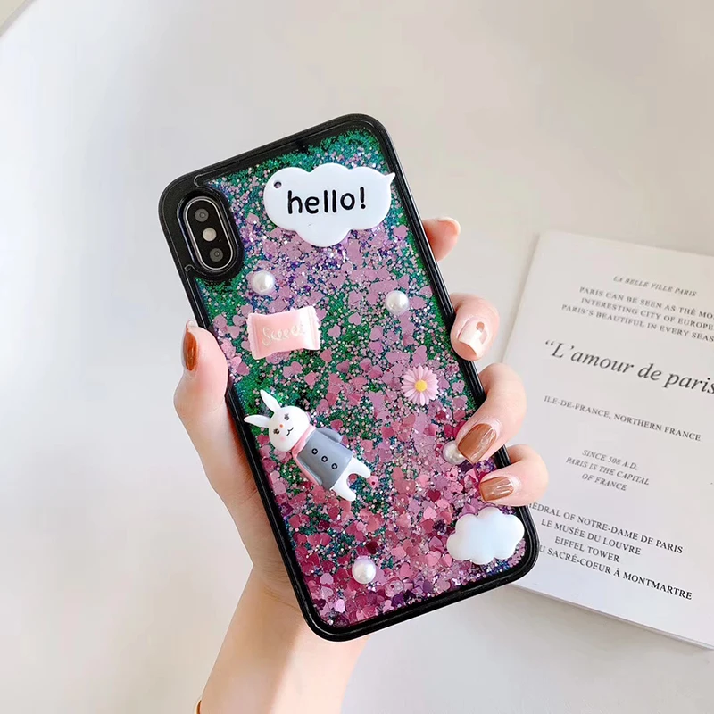 

Cute Rabbit Liquid Case for Huawei P30 P20 P10 Pro Plus Lite Cover for Huawei Mate 20 Pro Bling Quicksand Transparent Coque