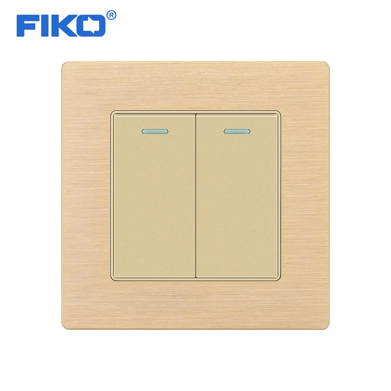 

FIKO Aluminium Alloy, Free Shipping, Wall Switch, 2 Gang 1 2 Way Light Switch, Champagne Gold Color, Special Texture, 110~250V