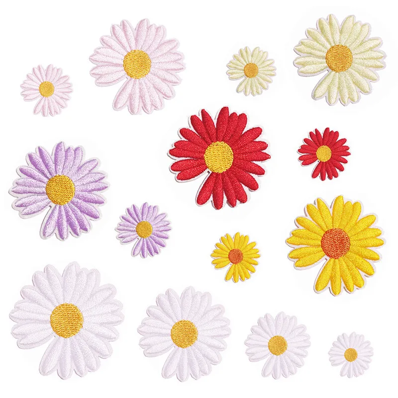 

100pcs/lot Small Daisy Embroidery Patches Clothing Decoration Accessories Plant Flower Floral Diy Iron Heat Transfer Applique