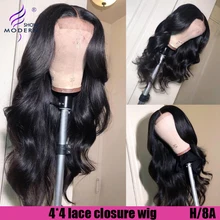 Современное шоу объемная волна 4*4 закрытие шнурка парики для черных женщин высокое радио Remy малазийские предварительно собранные человеческие волосы с детскими волосами