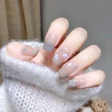 

24Pcs/Set White Cloud Pattern Design False Nail French Square Head Full Cover Fake Nails Glue DIY Manicure Nail Art Tools Stars
