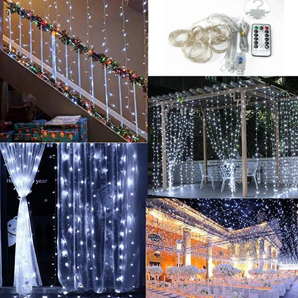 3M LED String Icicle Fairy Light Christmas Garland Wedding Party Lights for Indoor Outdoor Home Curtain Window Decor | Дом и сад