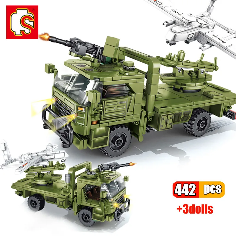 442pcs Military Vehicle Truck Building Blocks with Soldier Figures Toys Bricks 
