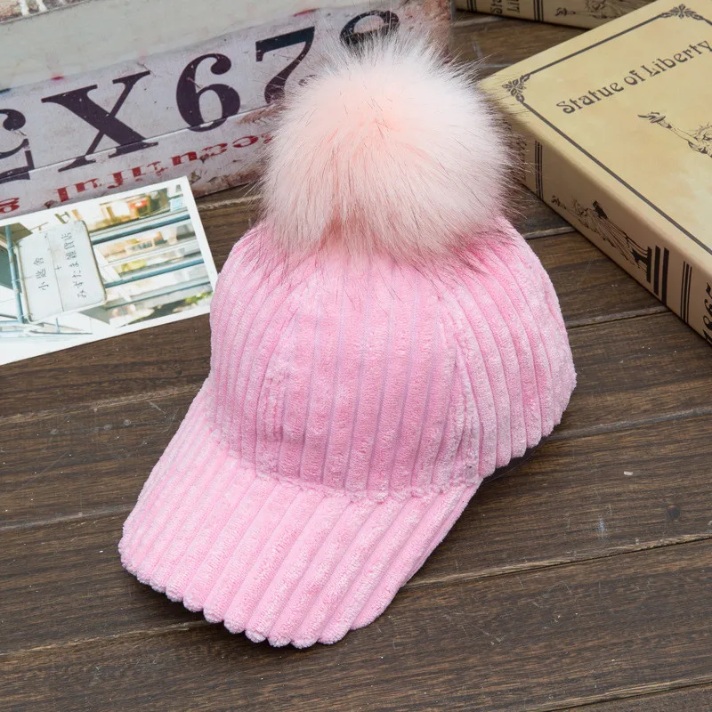 Women Winter Pompom Pink Suede Baseball Cap Autumn Casual Streetwear Black Cap Elegant Girls Hats blue baseball cap